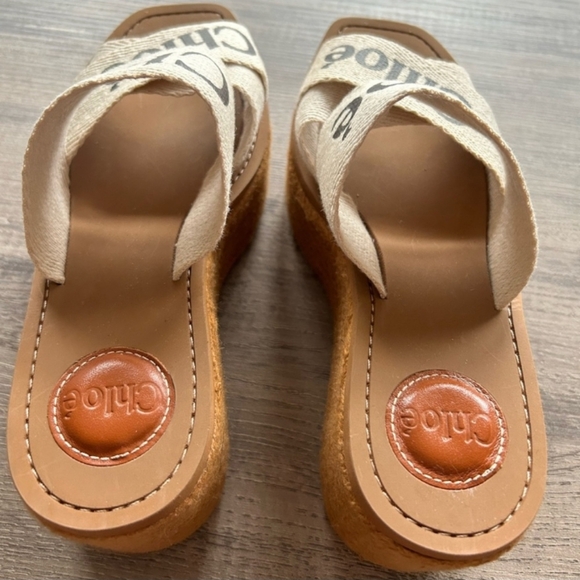 Chloe Women Woody Logo Platform Espadrille Slide Sandals EU39, US8 - Picture 4 of 7